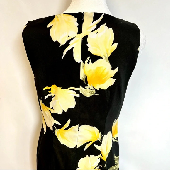 Alyx Black Yellow Floral Sleeveless Fitted Midi Spring Dress Women’s Size 10 - Picture 9 of 15
